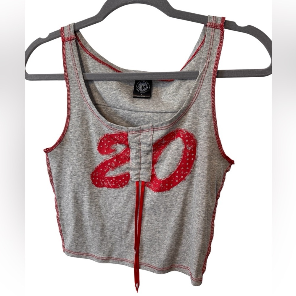 Pacsun Gray Red Women's Cropped Sleeveless Tank Top Trendy and Graphic Sz Small